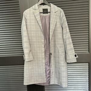 Elodie Black & White Plaid Trench Coat Jacket, Lined, Light/Midweight, Size XS